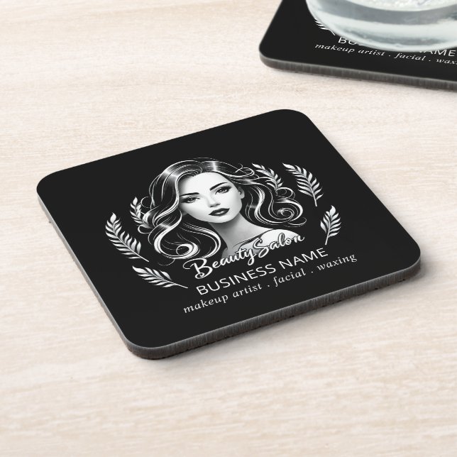 Makeup Artist Hair Stylist Modern Black White Gold Beverage Coaster (Left Side)