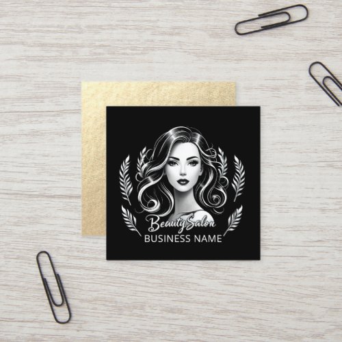 Makeup Artist Hair Stylist Modern Black White Gold Square Business Card