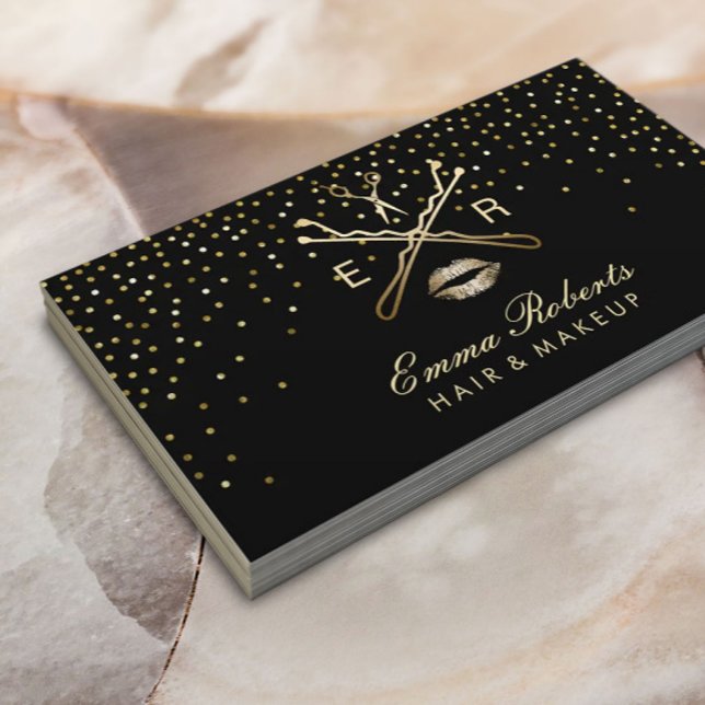 Makeup Artist Hair Stylist Modern Glitter Confetti Business Card (Creator Uploaded)