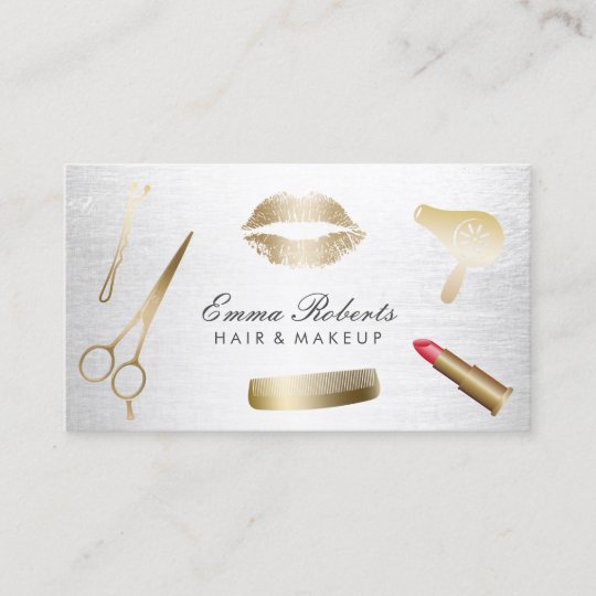 Makeup Artist Hair Stylist Modern Gold Silver Business Card