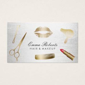 Makeup Artist Hair Stylist Modern Gold & Silver Business Card