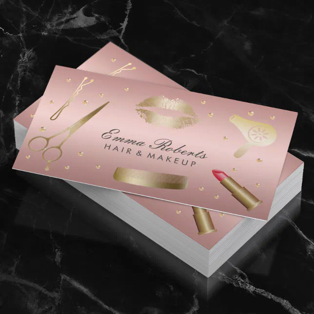 Makeup Artist Hair Stylist Modern Rose Gold Salon Business Card Zazzle 6989