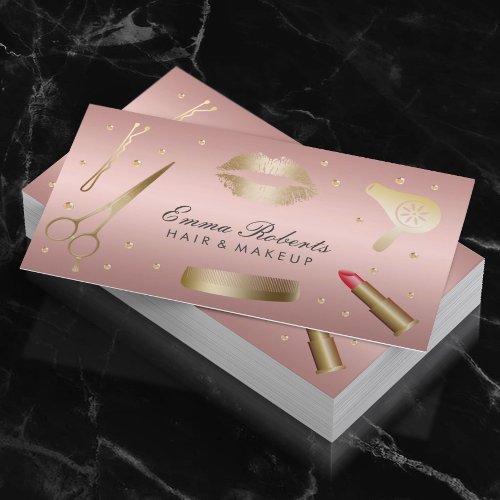 Makeup Artist Hair Stylist Modern Rose Gold Salon Business Card