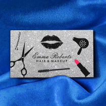 Makeup Artist & Hair Stylist Modern Silver Glitter Business Card