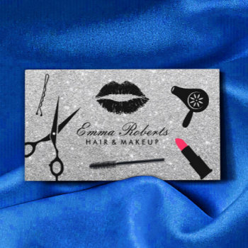 Makeup Artist & Hair Stylist Modern Silver Glitter Business Card by cardfactory at Zazzle