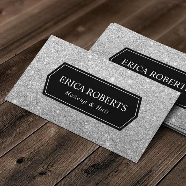 Makeup Artist Hair Stylist Modern Silver Glitter Business Card (Creator Uploaded)