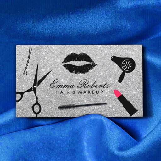 Customizable Makeup Artist &amp; Hair Stylist Modern Silver Glitter Business Card