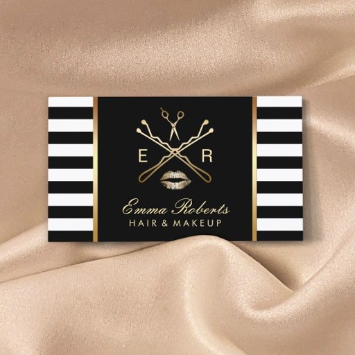 Customizable Makeup Artist Hair Stylist Modern Stripes Business Card