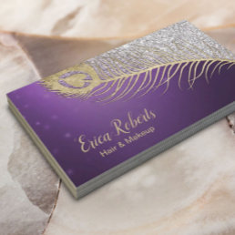 Makeup Artist Hair Stylist Peacock Purple &amp; Silver Business Card