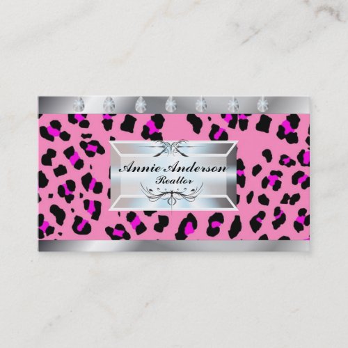 Makeup Artist Hair Stylist Pink Leopard Print Business Card
