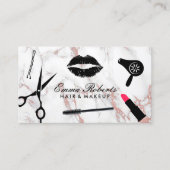 Makeup Artist Hair Stylist Rose Gold Marble Business Card (Front)