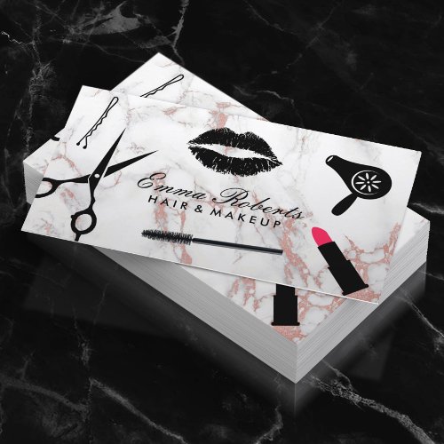 Makeup Artist Hair Stylist Rose Gold Marble Business Card