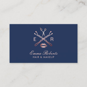 Makeup Artist Hair Stylist Rose Gold Navy Blue Business Card