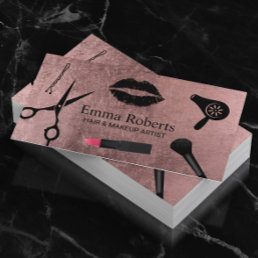 Makeup Artist Hair Stylist Salon Modern Rose Gold Business Card