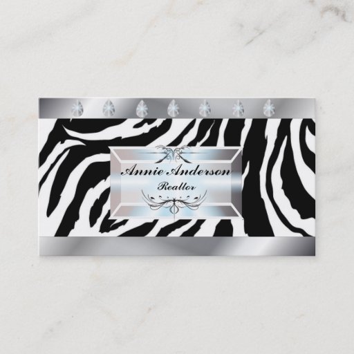 Customizable Posh Zebra Print Real Estate Business Cards