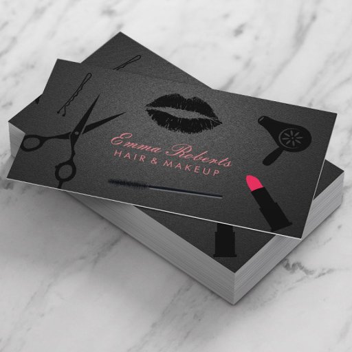 Customizable Makeup Artist Hair Stylist Trendy Carbon Black Business Card