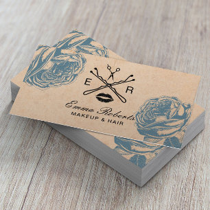 Makeup Artist Hair Stylist Vintage Blue Floral Business Card