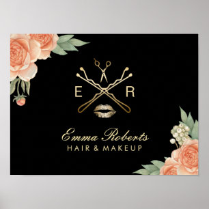 Makeup Artist Hair Stylist Vintage Floral Salon Poster