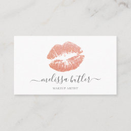 Makeup Artist Handwritten Modern Blush Pink Lips Business Card