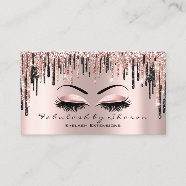 Makeup Artist Heart Lash Glitter Drip Rose Brows Business Card (Front)