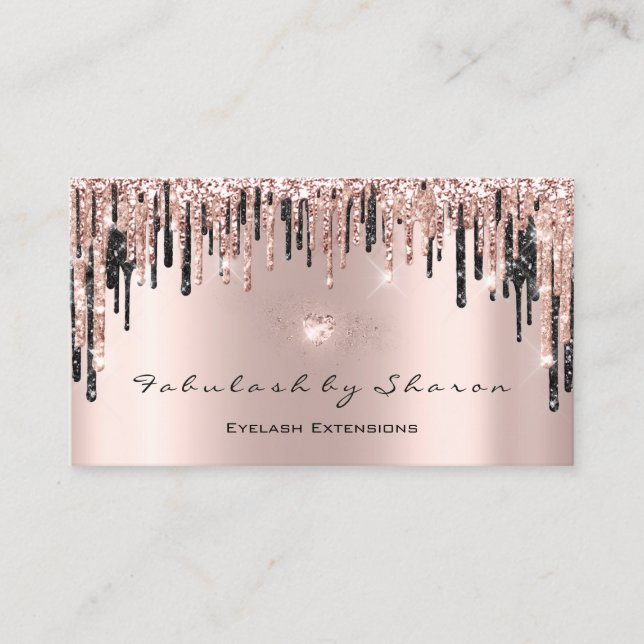 Makeup Artist Heart Lash Glitter Drip Rose Diamond Business Card (Front)