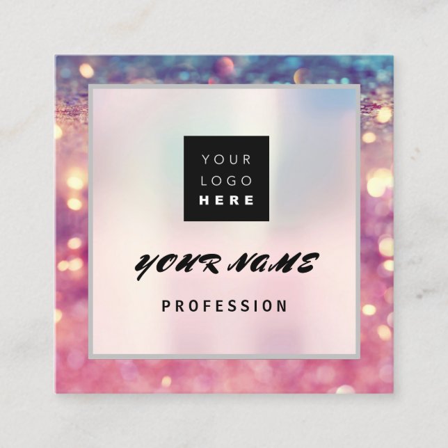Makeup ARTIST Holograph Unique QR CODE Logo Glitte Square Business Card (Front)