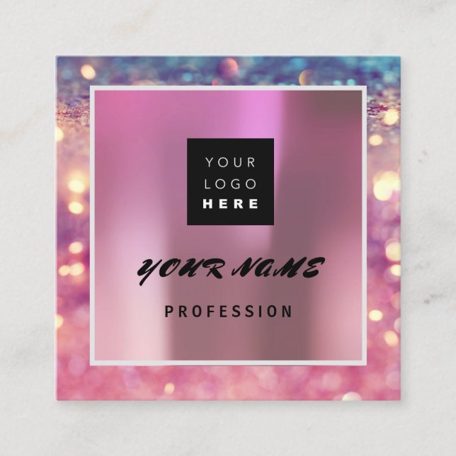 Makeup ARTIST Holograph Unique QR CODE Logo Rose Square Business Card (Front)