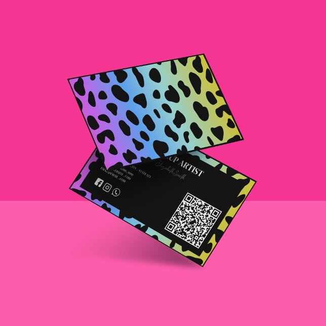 Makeup artist Holographic colorful QR code  Business Card (Creator Uploaded)
