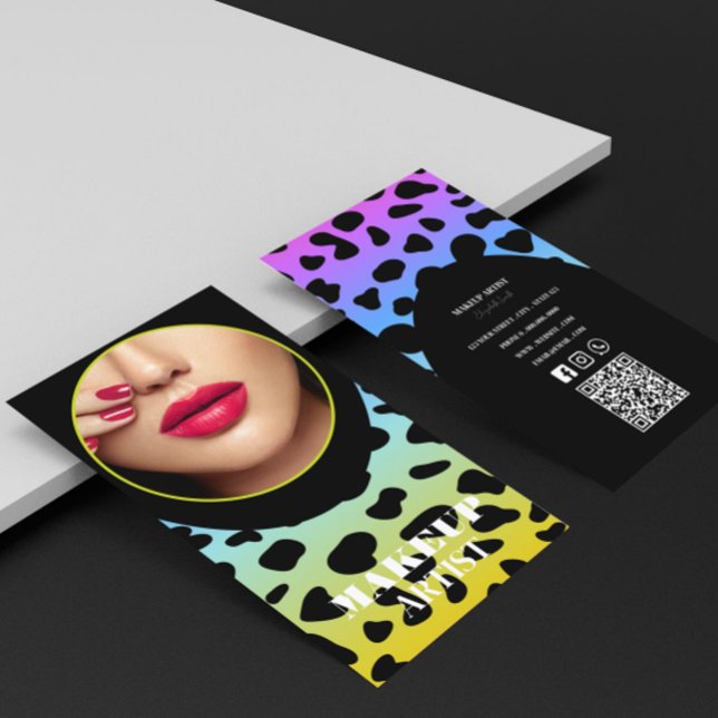 Makeup Artist Holographic Colorful QR Code Photo  Business Card (Creator Uploaded)