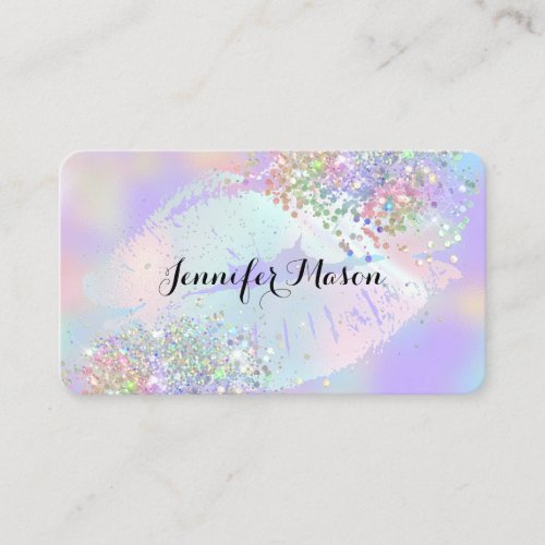 Makeup Artist Holographic Glitter Lips Purple Business Card