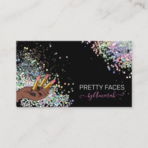 Makeup Artist Holographic Glitter Lipstick Logo  Business Card