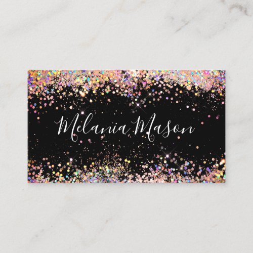 Makeup Artist Holographic Glitter QR Code Black Business Card