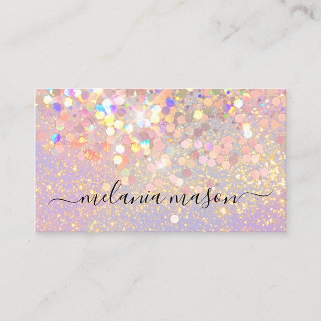 Makeup Artist Holographic Glitter QR Code Stylish Business Card (Front)