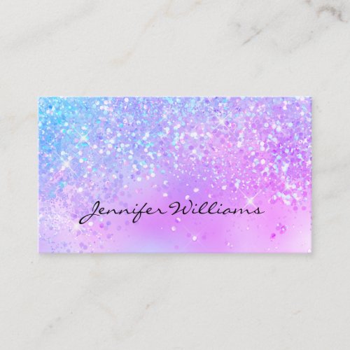 Makeup Artist Holographic Glitter Script Purple Business Card