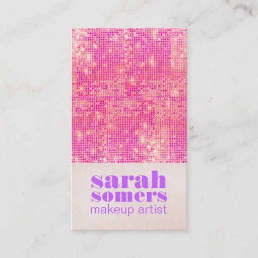 Customizable Makeup Artist Hot Pink Sparkly Sequins Girly Business Card Template