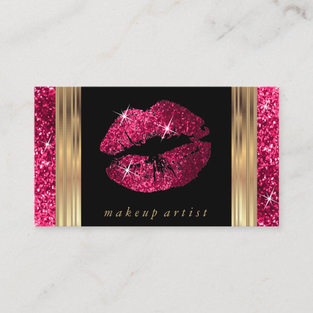 Makeup Artist Hot Pink Glitter Business Card (Front)