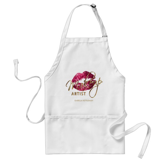 Makeup Artist 💄- Hot Pink Glitter Lips Adult Apron (Front)