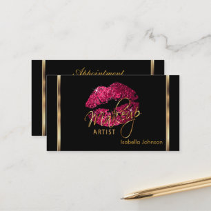 Makeup Artist Hot Pink Glitter Lips Appointment Card