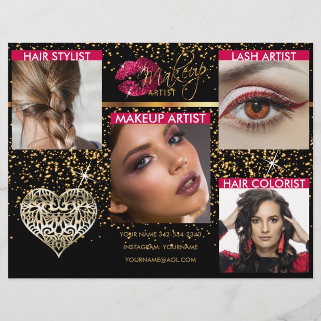Makeup Artist  Hot Pink Lips on Black Flyer (Front)