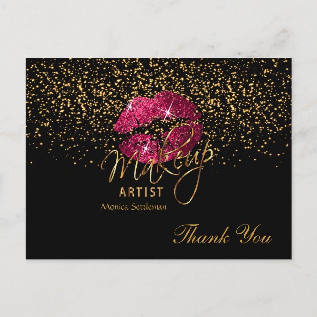 Makeup Artist  Hot Pink Lips on Black Postcard (Front)