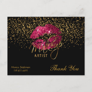 Makeup Artist Hot Pink Lips on Black Postcard