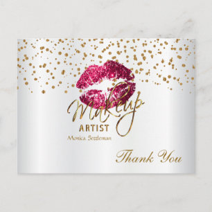 Makeup Artist Hot Pink Lips on White Postcard