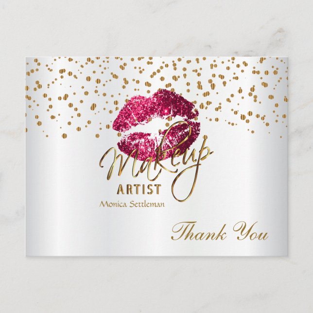 Makeup Artist  Hot Pink Lips on White Postcard (Front)
