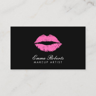 Makeup Artist Hot Pink Lips Plain Black Business Card