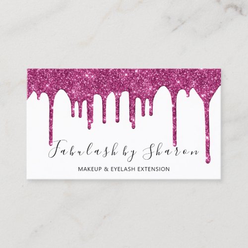 Makeup Artist Influencer Lashes Pink Drips Glitter Business Card