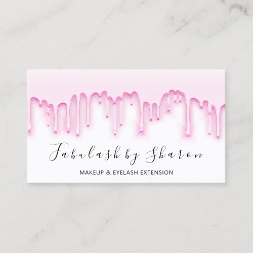 Makeup Artist Influencer Lashes Pink Drips White Business Card