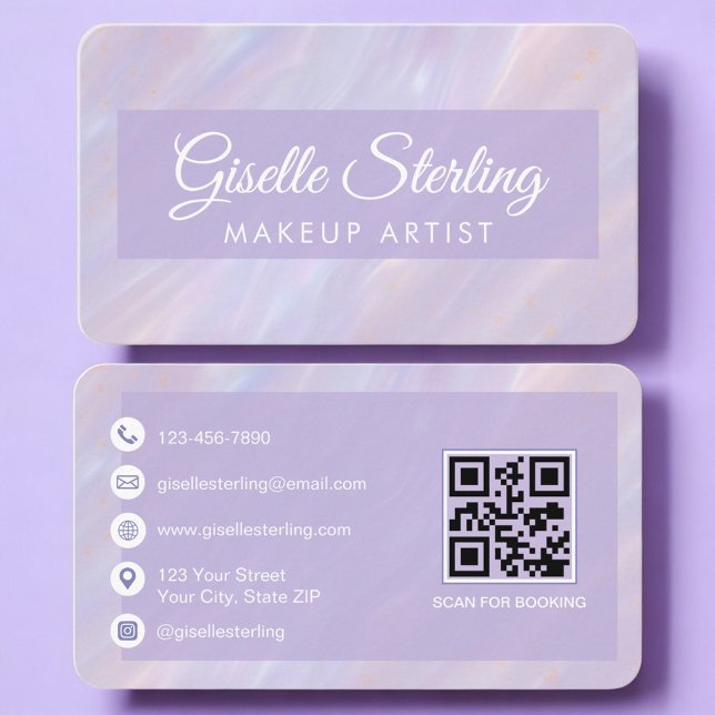 Makeup Artist Iridescent QR Code Professional Business Card (Creator Uploaded)