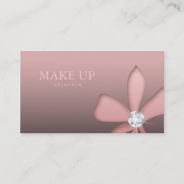 Makeup Artist Jewelry Pink Flower White Diamonds Business Card (Front)
