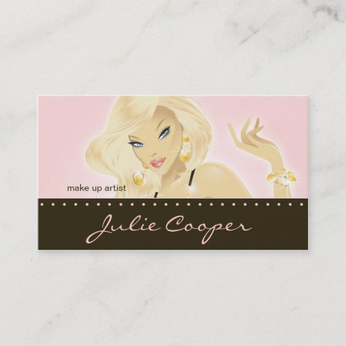 Makeup Artist  Jewelry Pretty Blonde Woman Pink Business Card Templates