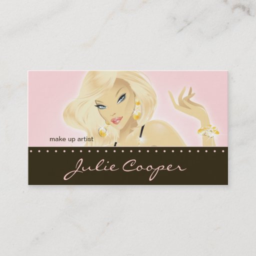 Customizable Makeup Artist  Jewelry Pretty Blonde Woman Pink Business Card Templates